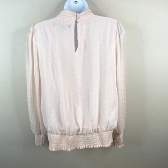 WHBM High Neck Top Womens 6 Coquette Smocked Romantic Swiss Dot Dainty Blouse - Picture 8 of 11